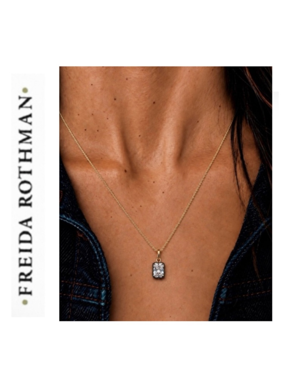 Freida Rothman Vault Emerald-Cut CZ Pendant with Black Rhodium Prong Setting